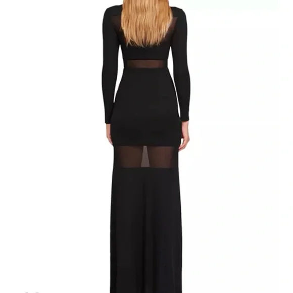 STAUD Black Cut-Out Semi Sheer Long Sleeve Paneled Maxi Dress - Picture 2 of 8